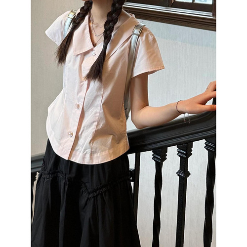 Sweet and Cute Women's College Style Short Sleeve Shirt 2025 Summer Fresh and Youthful Slimming Top Underclothing
