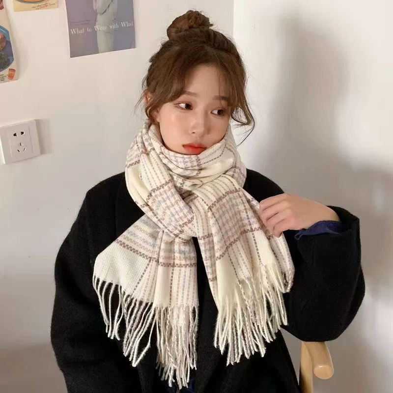 Winter demi-season scarf, knitted universal keep warm cloak made of faux fur, high-quality style, Korean style