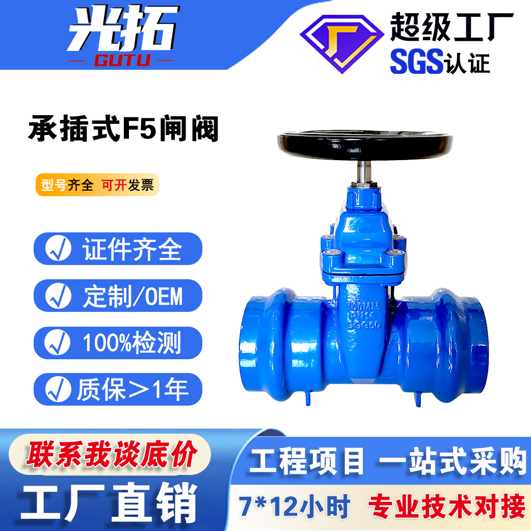 货源厂家供应PVC管道阀门 德标DI承插式 球墨铸铁 轻体闸阀