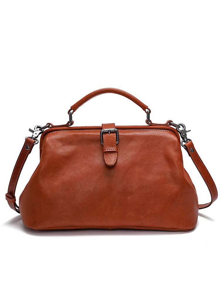Bolso de mujer vintage de cuero de pasta de árbol curtido vegetal cepillado a mano de piel de vaca hombro crossbody bolso de médico portátil 32051
