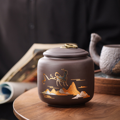 New purple clay ceramic tea canister black tea Pu'er oolong tea gift box tea storage canister capacity about 150g wholesale