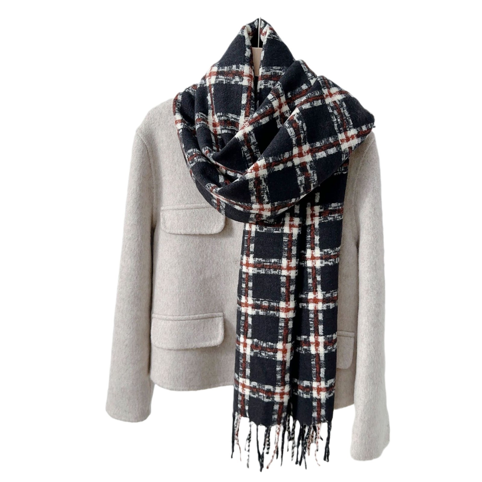 Nuevo estilo de cachemira cuadrado bufandas de bordas estilo universitario estilo coreano retro estudiantes fríos y cálidos collar doble uso chal image 6