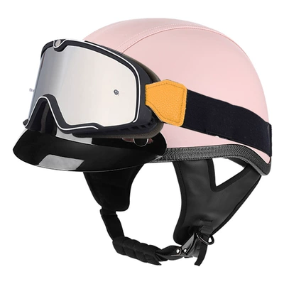 Motosiklet kaskı (dəbilqə) — certification Four Seasons men's and women's - pink-leather-brim-large-frame-goggles-m56-57cm