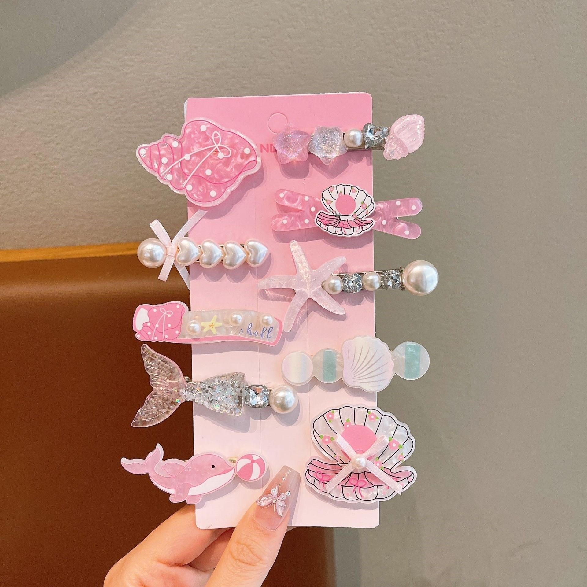 Bonitos pequeños niños frescos clip de pelo conjunto marino viento conchas estrellas perlas tarjetas de pelo princesa niñas al por mayor