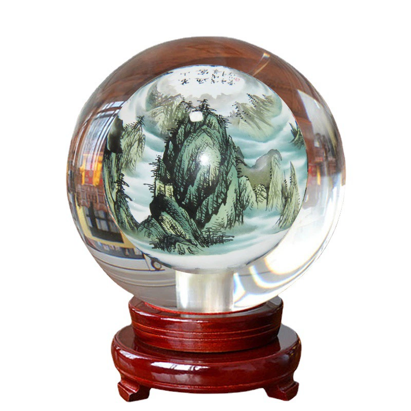 Inlaid crystal ball landscape welcoming pine TV cabinet desk ornament Welcoming Pine Eight Steeds painting home decor ornament