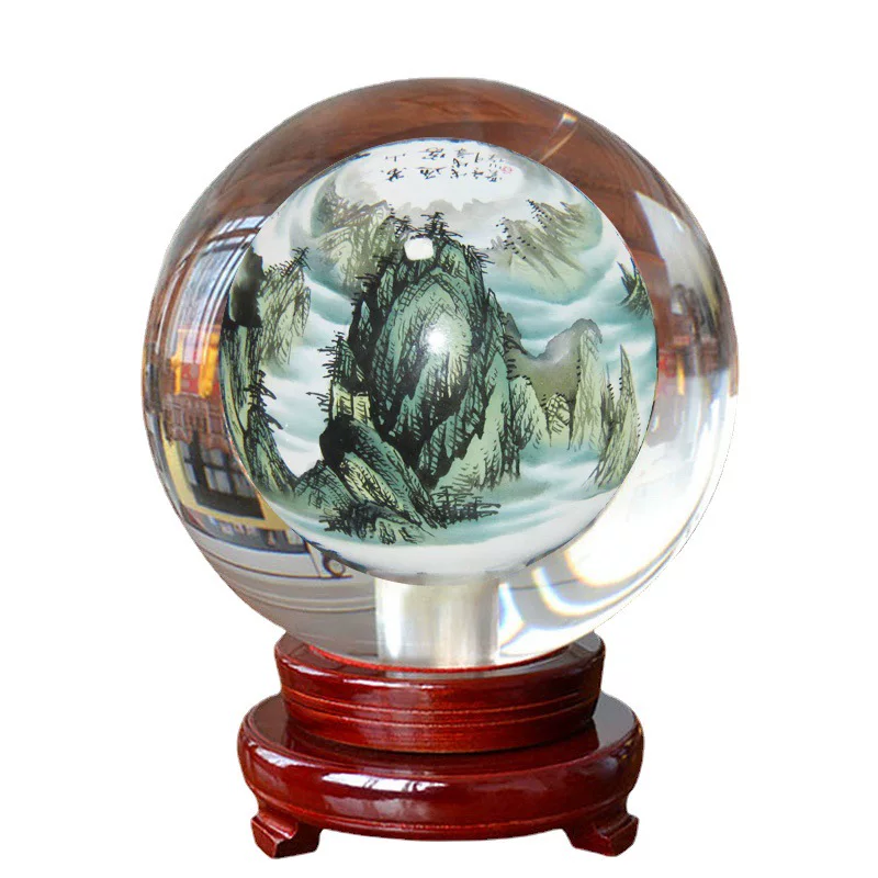 Inlaid crystal ball landscape welcoming pine TV cabinet desk ornament Welcoming Pine Eight Steeds painting home decor ornament