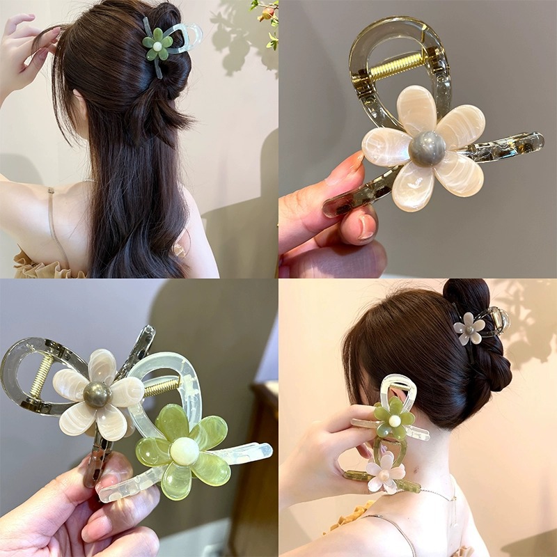 花朵抓夾女2023新款夾子頭飾高級感後腦勺盤發鯊魚夾氣質半扎髮夾