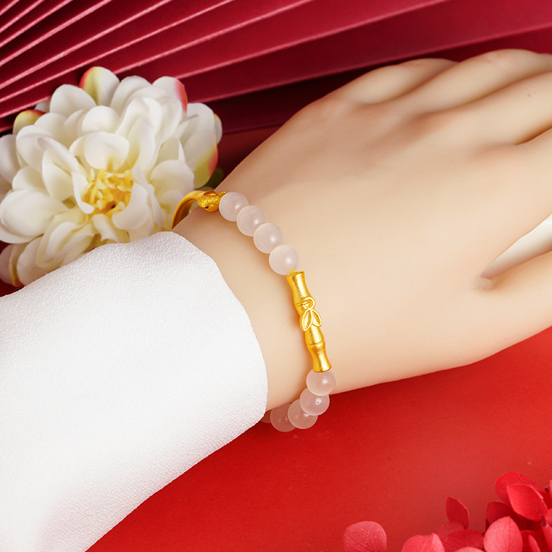 Retro estilo chino de bambú media pulsera imitación joyería de oro arena oro pulsera de Gema sintética Luz de lujo de las mujeres pulsera de cuentas caliente