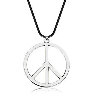 Cafe billion cross-border for men's stainless steel necklace wholesale anti-war peace pendant with leather rope foreign trade jewelry chain