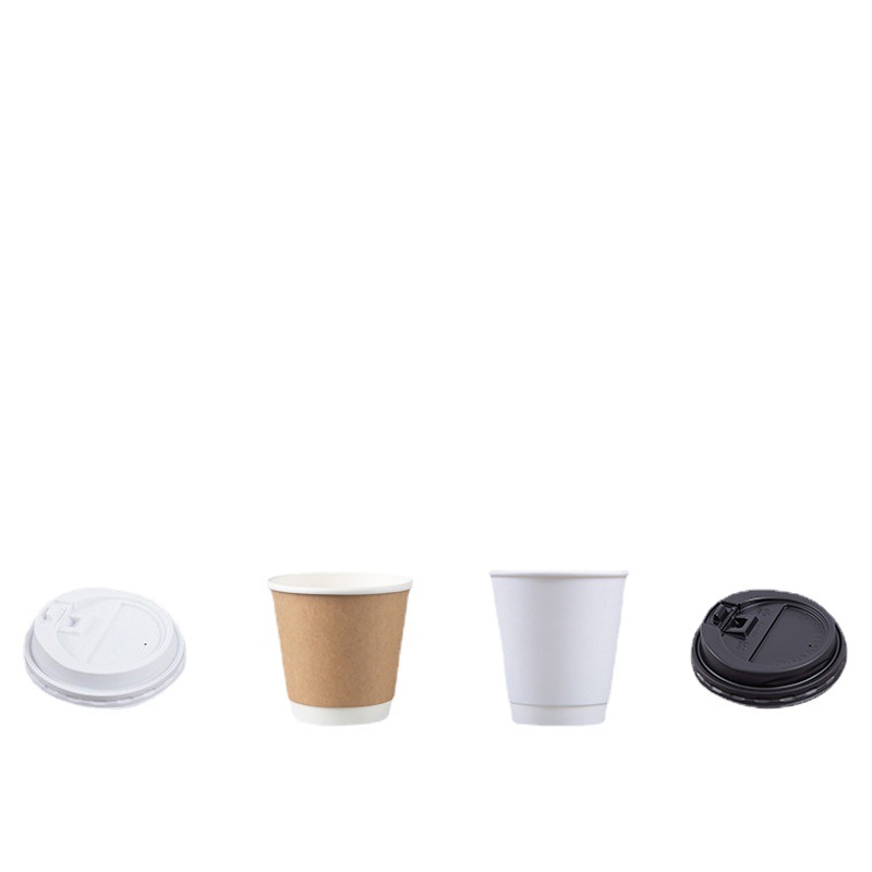 En stock Taza de café desechable al por mayor 4oz Tarjeta blanca de doble capa de papel Kraft portátil bebida caliente taza de papel hueco con tapa