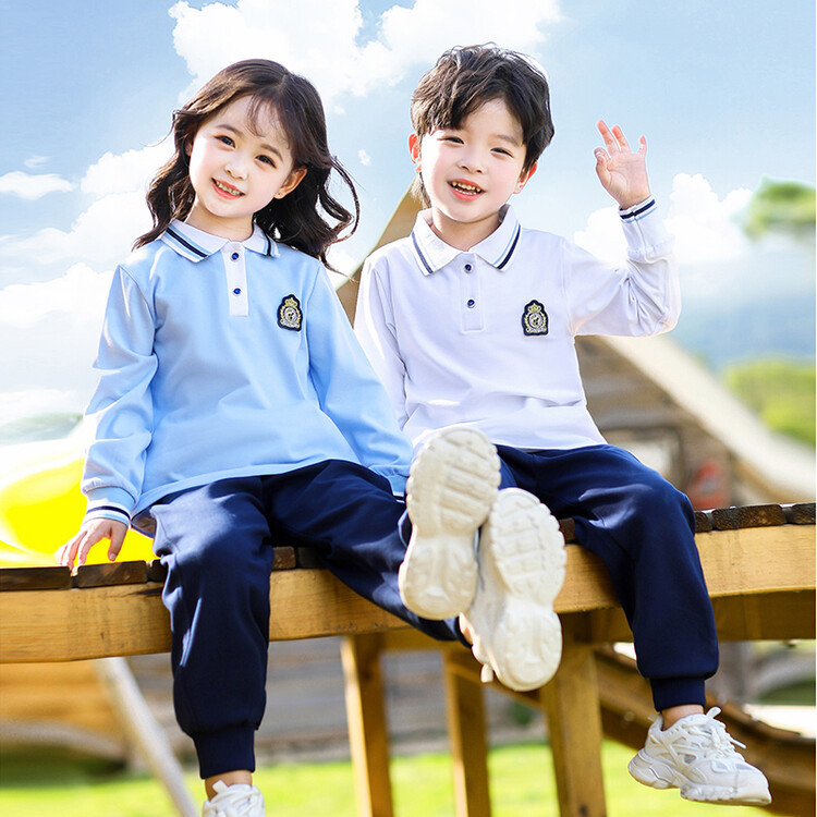 (2개) 유치원 학교 옷 초등학생 수업 옷 정리 긴팔 코튼 티셔츠 어린이 졸업 옷 봄과 가을 폴로 셔츠 교복