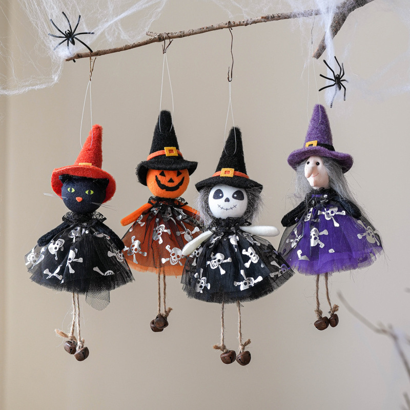 国境を越えた新しいハロウィーンの会場装飾小道具漫画ガーゼスカート吊り鐘ペンダントカボチャ魔女ペンダント|undefined