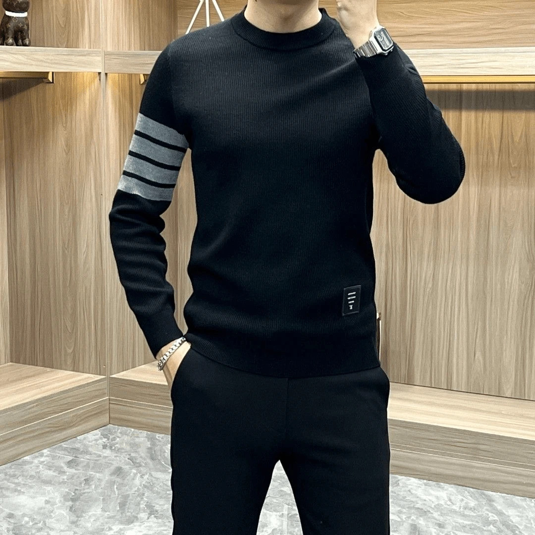 秋冬新款男士轻奢长袖针织衫休闲时尚圆领百搭修身潮流打底衫毛衣