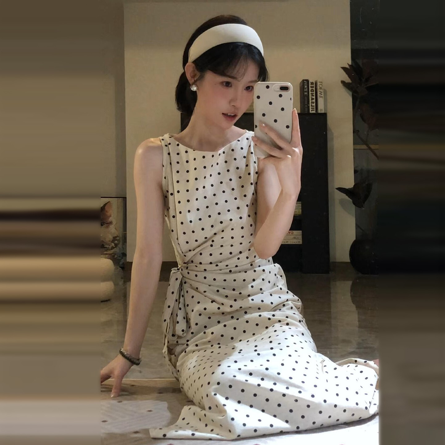 여름여성용프렌치폴카도트민소매드레스