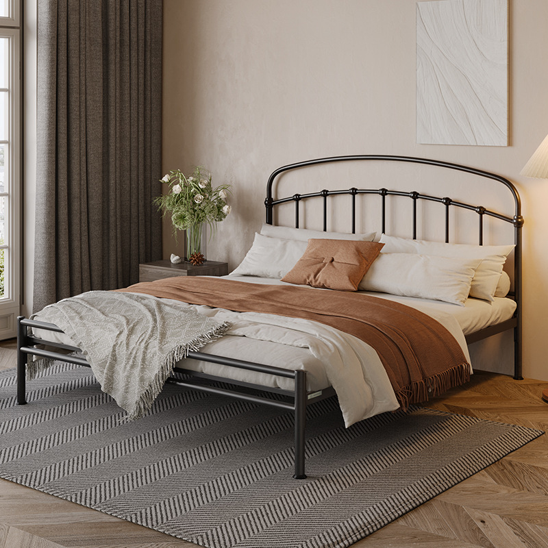 Tiantan Furniture Iron Bed Retro Metal Double Bed Adult Metal Reinforced Iron Frame Bed Thickened Steel Wood Bed