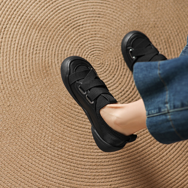 Giày sneaker nữ chunky đế dày da dê phối màu cao cấp — màu đen, màu trắng ngà chi tiết 78