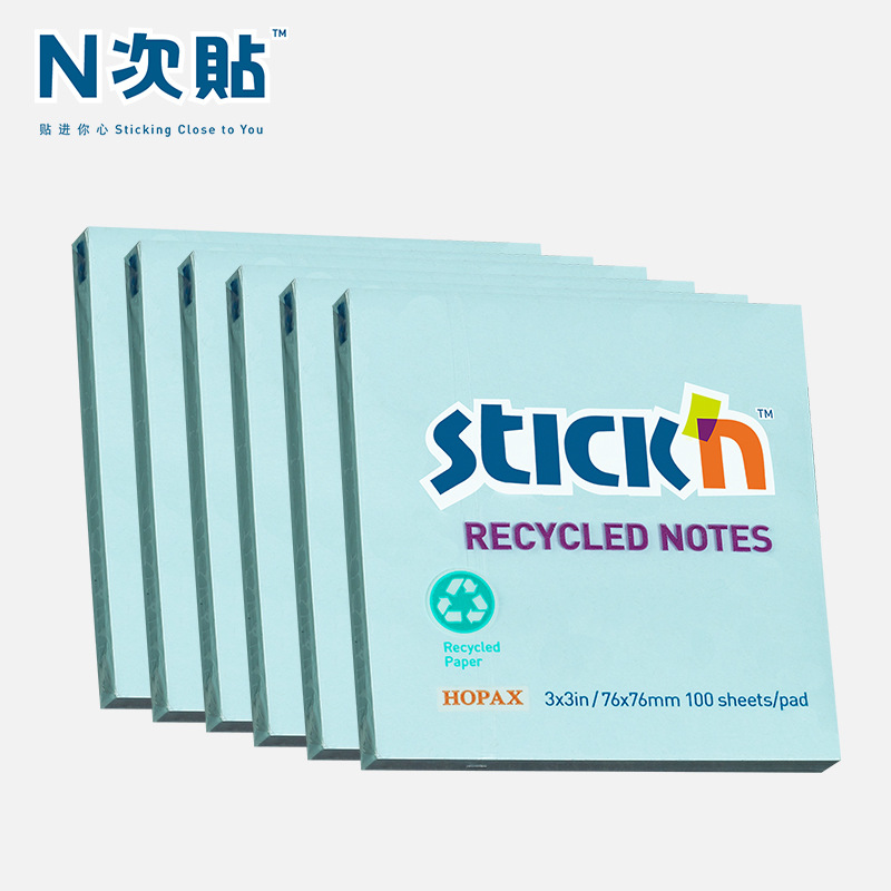 친환경 재활용 종이 포스트잇 6팩 76*76mm 접착식 방명록 600매 블루 36507-J6