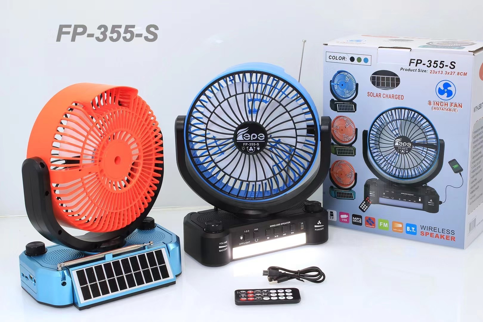 Ventilador solar de escritorio al aire libre altavoz bluetooth radio 3 en 1 LED ventilador de carga sonido bluetooth