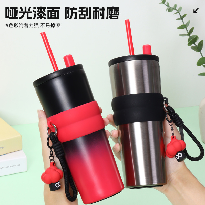 新款高颜值316不锈钢保温杯创意高颜值冰霸杯渐变色吸管车载杯|undefined