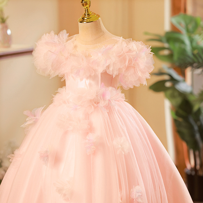 vestido de niña rosa desfile vestido de princesa de invierno vestido de piano anfitrión vestido de lujo ligero de alta gama vestido infantil