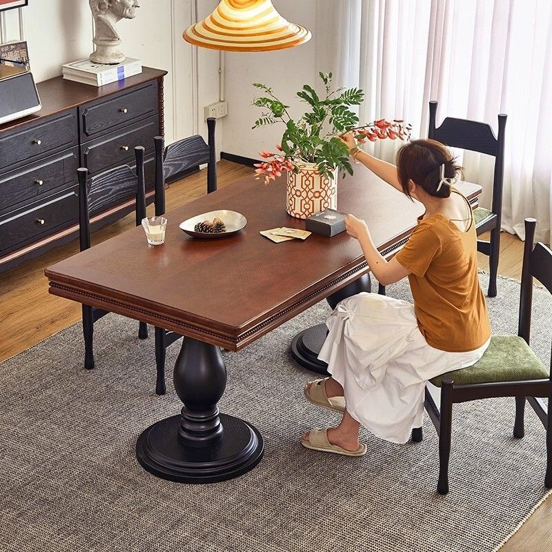 French Retro Ash Solid Wood Dining Table and Chairs Large Board Table Thickened Roman Column Dining Table Dining Table French Retro Ash Solid Wood Dining Table and Chairs Large Board Table Thickened Roman Column Dining Table Dining Table