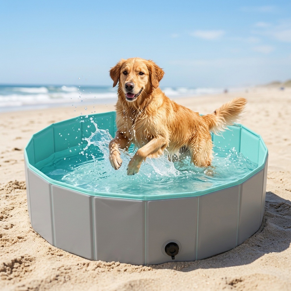 In-stock PVC foldable pet pool for dogs to play and bathe in, suitable for Huskies, Teddy dogs, and large breeds, manufacturer