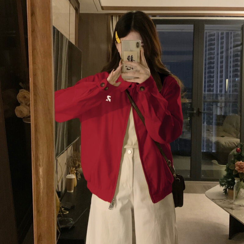 塞纳 休闲百搭翻领衬衫夹克情侣款美式宽松复古休闲潮牌拉链外套|undefined