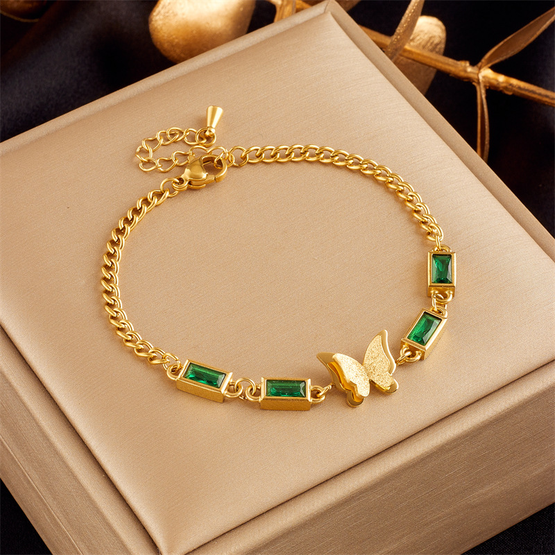retro fashionable green small design bracelet stainless steel