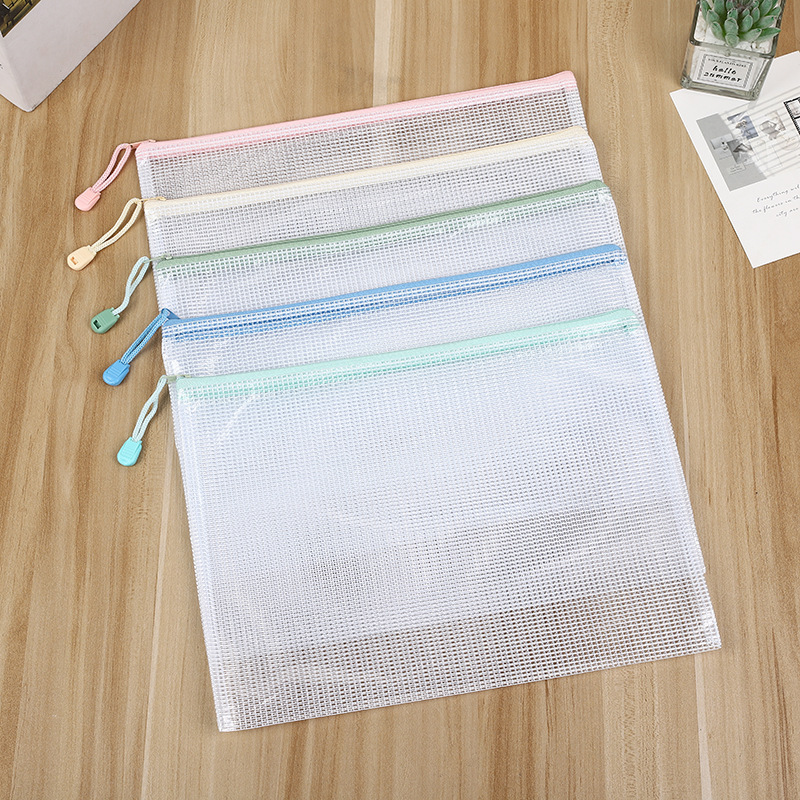 A4 Morandi file pocket Zipper bag EDGE Portfolio fresh student Kit transparent Mesh bags