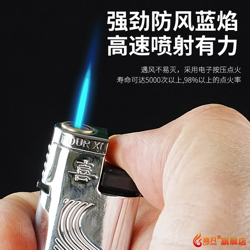 Sixi shell t5 encendedor a prueba de viento de llama azul personalizado logotipo de impresión personalizado encendedor de negocios de alta gama