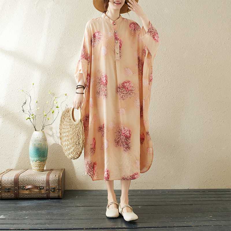 2024 Summer New Elegant Artistic Retro Cotton and Linen Printed Collar Loose Super Long plus size Holiday dress 2024 Summer New Elegant Artistic Retro Cotton and Linen Printed Collar Loose Super Long plus size Holiday dress