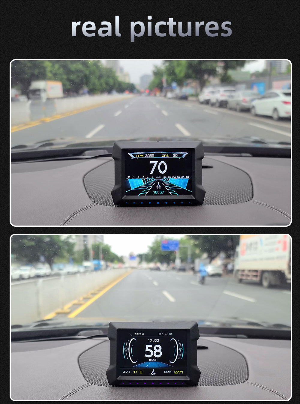 Cross-border multifunctional LCD HUD head-up display car-mounted high-definition OBD automotive instrument digital GPS inclinometer