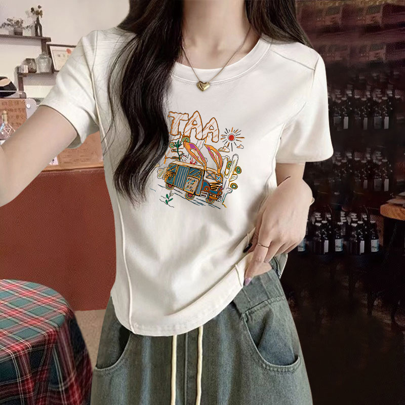 Korean Style plus size Short-sleeved Slim-fit T-shirt Women's Summer New Slim-fit Fishbone Short Design Sense Small Shoulder Top