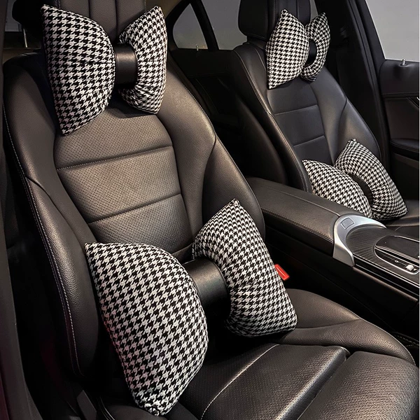 4 -piece set [Thousands of bird grid head pillow waist back]