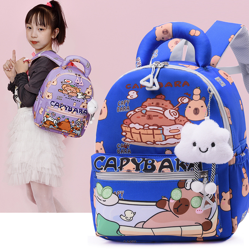 Carita encantadora mochila de niñas Kapibara, mochila transpirable de dibujos animados, mochila de jardín de infantes, 3 años de edad, 5 años de edad, mochila de niños.