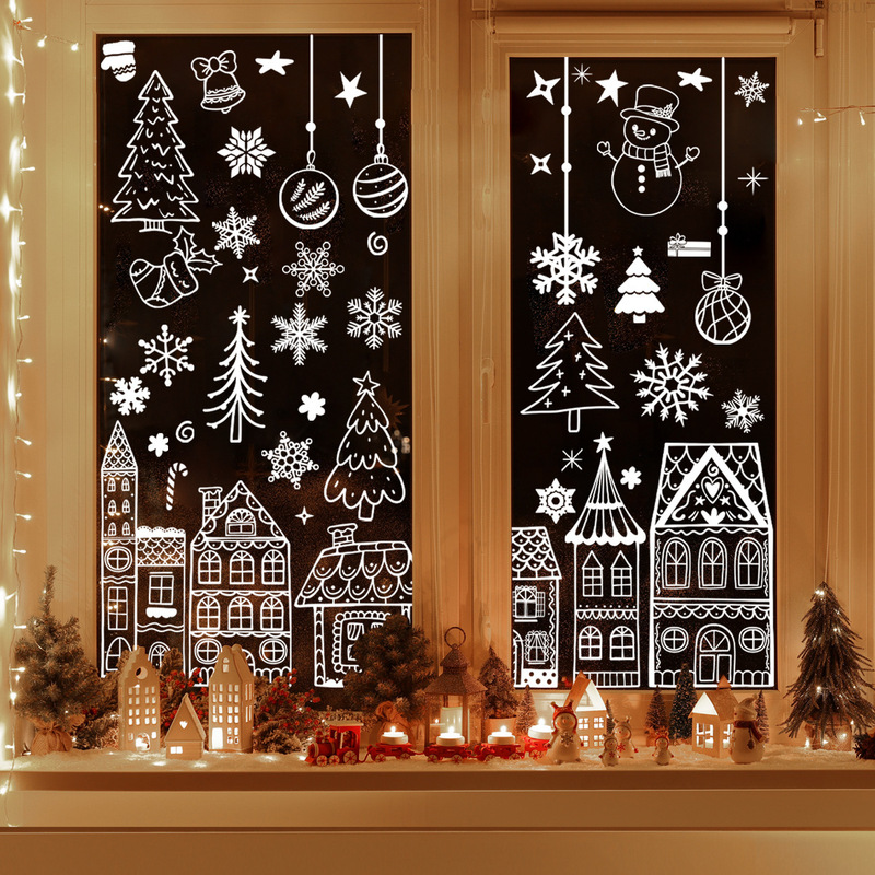 Cross-Border Best-Selling Christmas-Themed Window Stickers with White Lines, Houses, Nutcrackers, Gifts, Creative Holiday Decoration Stickers Cross-Border Best-Selling Christmas-Themed Window Stickers with White Lines, Houses, Nutcrackers, Gifts, Creative Holiday Decoration Stickers