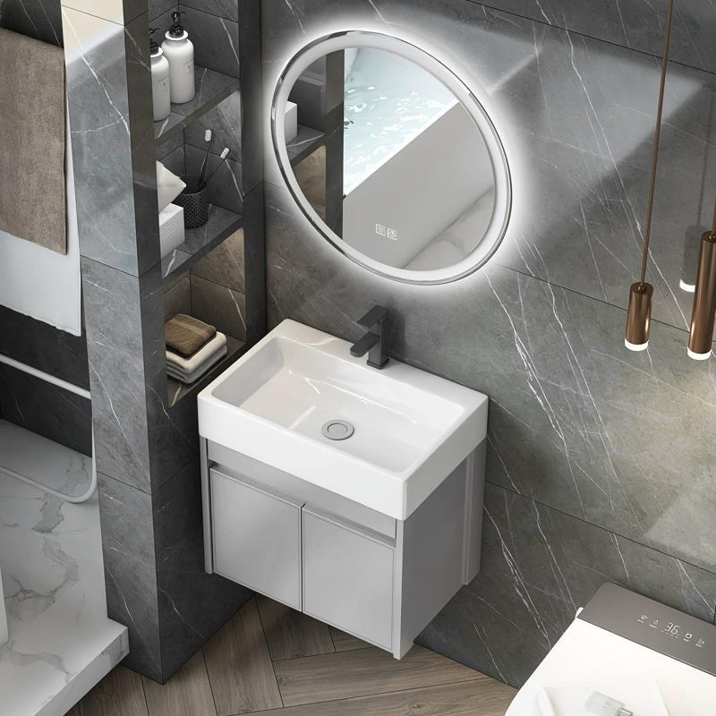 Nuevo espacio gabinete de baño de aluminio baño lavabo gabinete combinación pequeño apartamento lavabo integrado de cerámica mesa de lavado