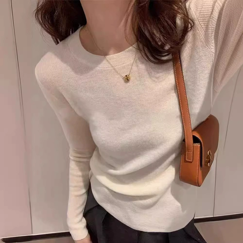 Французский трикотажный свитер в стиле ретро, базовая внутренняя рубашка, футболка с длинными рукавами, новый осенне-зимний Женский приталенный мягкий вощеный Топ для похудения