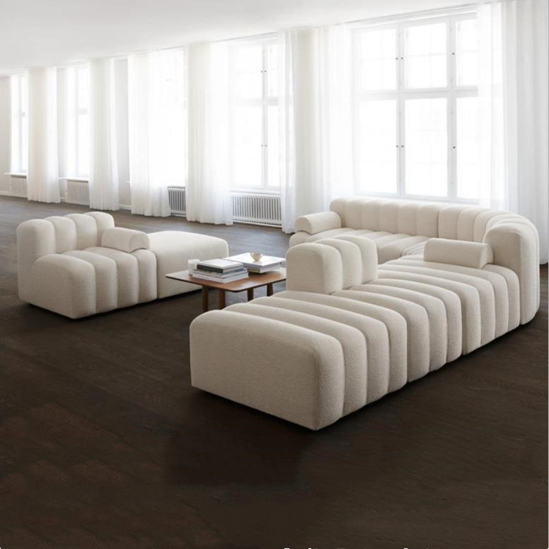 Cream viento arroz blanco cordero molde de cordero sofá combinación de módulo sofá sala de estar de piso plano estudio libre combinación sofá