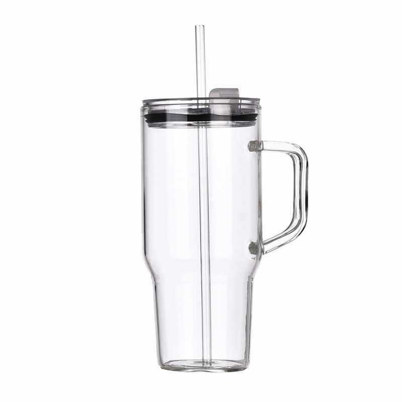 Taza de hielo, taza de paja, taza de agua de vidrio de alta capacidad, taza de agua de vidrio de alta calidad, taza de paja doméstica, taza de vidrio de locomotora