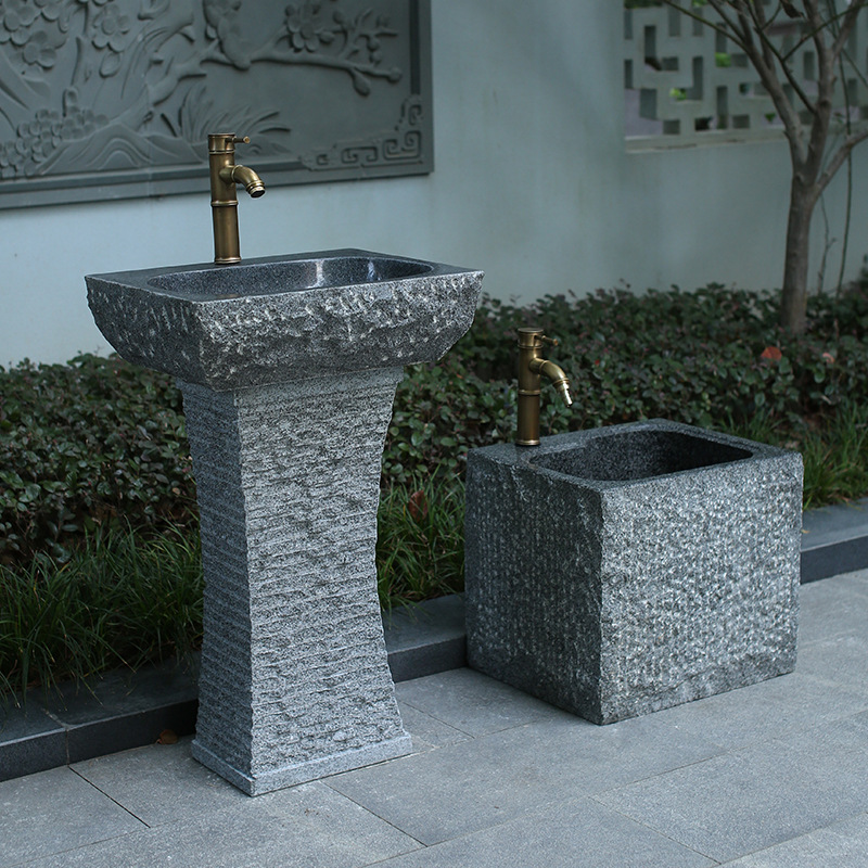 Courtyard Stone Washbasin Integrated Outdoor Stone Washbasin Balcony Garden Pool Floor Art Column Basin