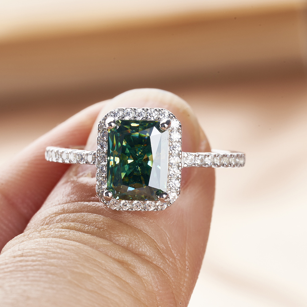 Azul-verde Radian cortado 1 / 2 quilates plata esterlina 925 anillo comercio electrónico transfronterizo venta al por mayor caliente