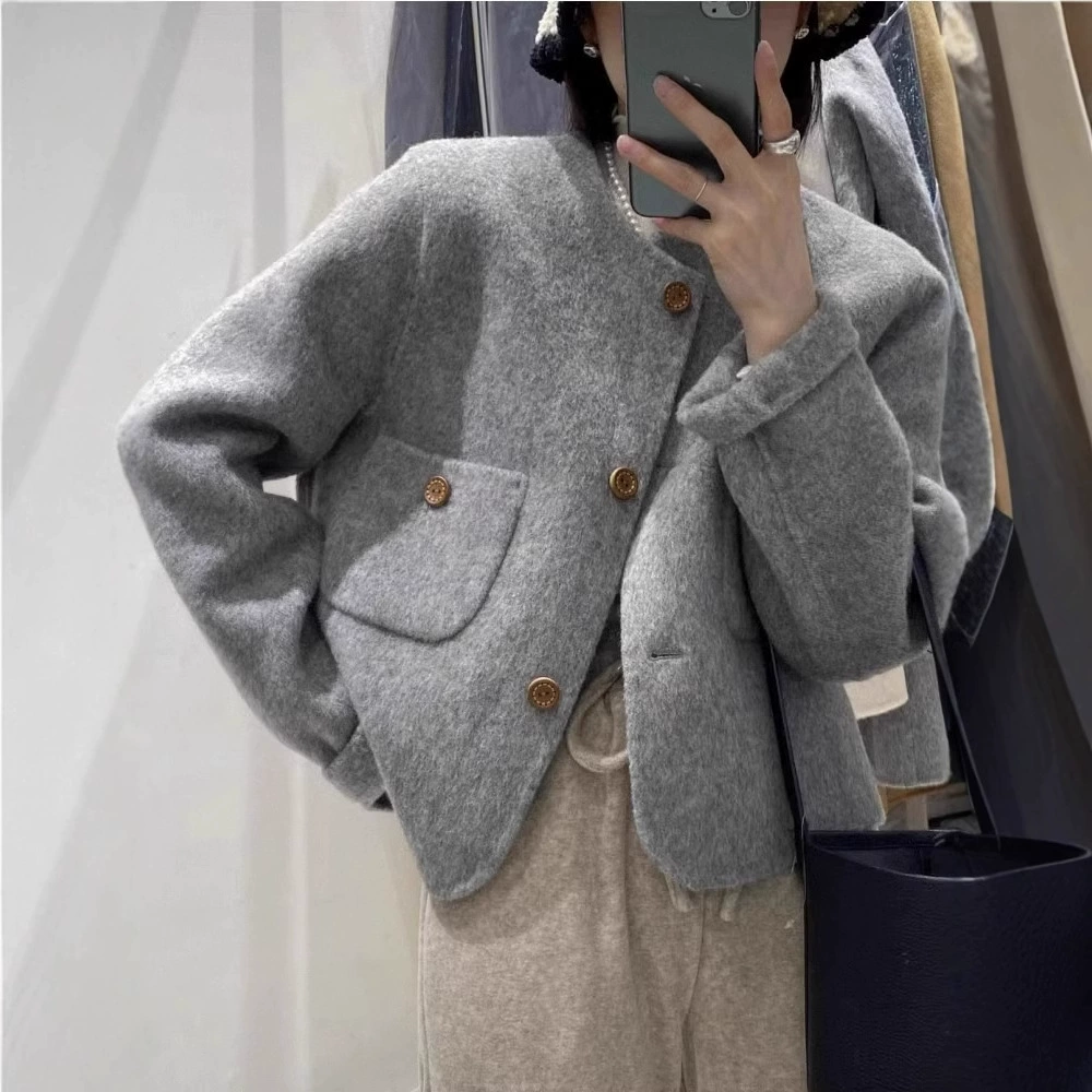 Двустороннее демисезонное короткое Wool-пальто, сексуальная шерстяная куртка, стиль Chanel, для подростков
