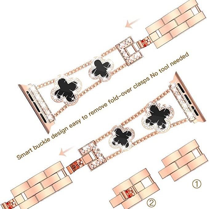 Apto para Apple Watch Apple Watch Correa de metal de trébol de cuatro hojas de diamantes de moda de SE1-10 generación