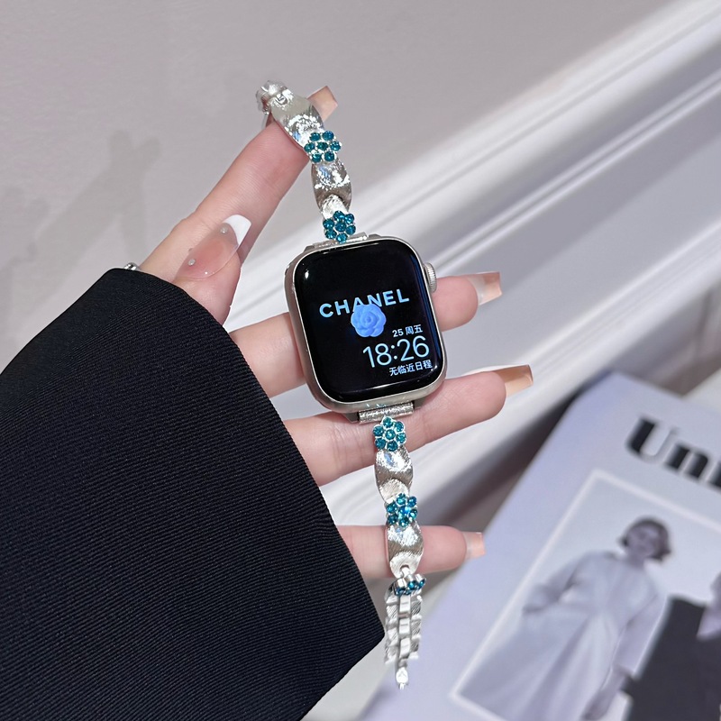 カラーダイヤモンドシルクフラワーブレスレット Apple watch78910SE ウォッチ Xiaomi Huawei 時計ストラップに適しています|undefined