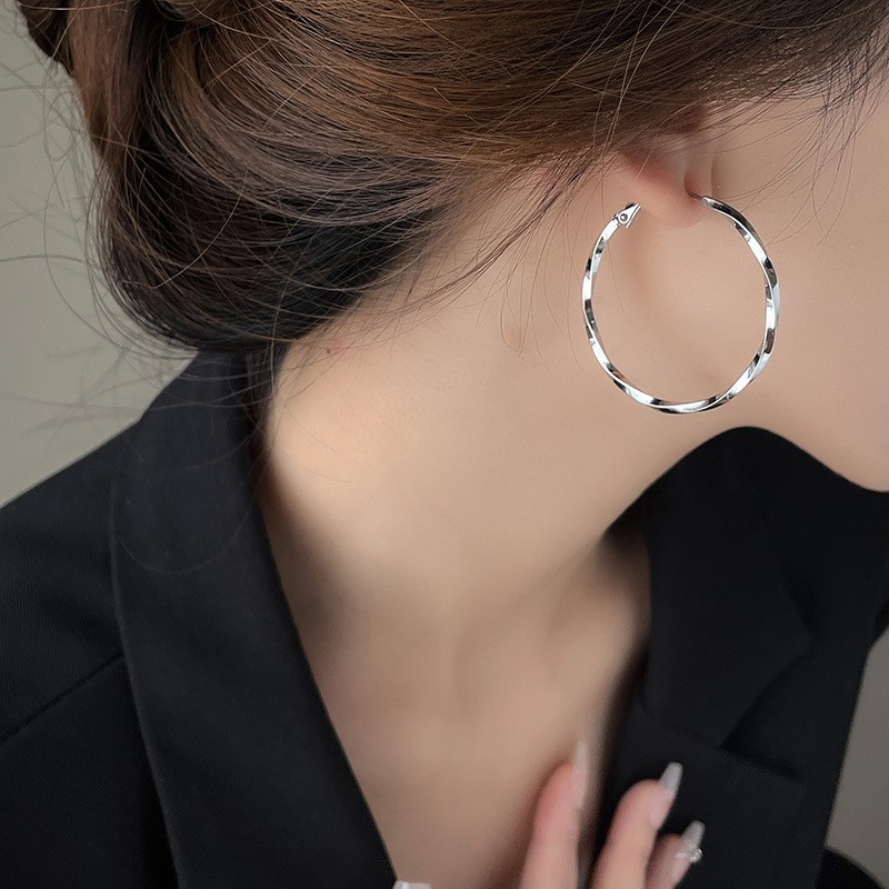 Pendientes ovalados simples de aguja de plata Pendientes de tendencia de personalidad transfronteriza europea y americana Pendientes de diseño de todo fósforo de nicho al por mayor