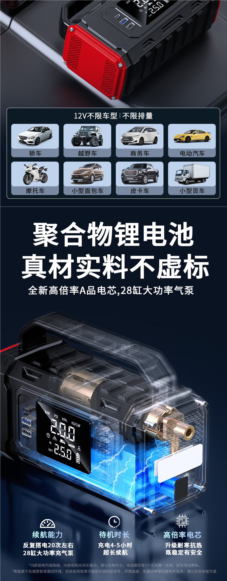 Xianke Car Emergency Starting Power Supply and Car Air Compressor All-in-One Machine, Large Capacity Power Bank, Battery Jump Starter