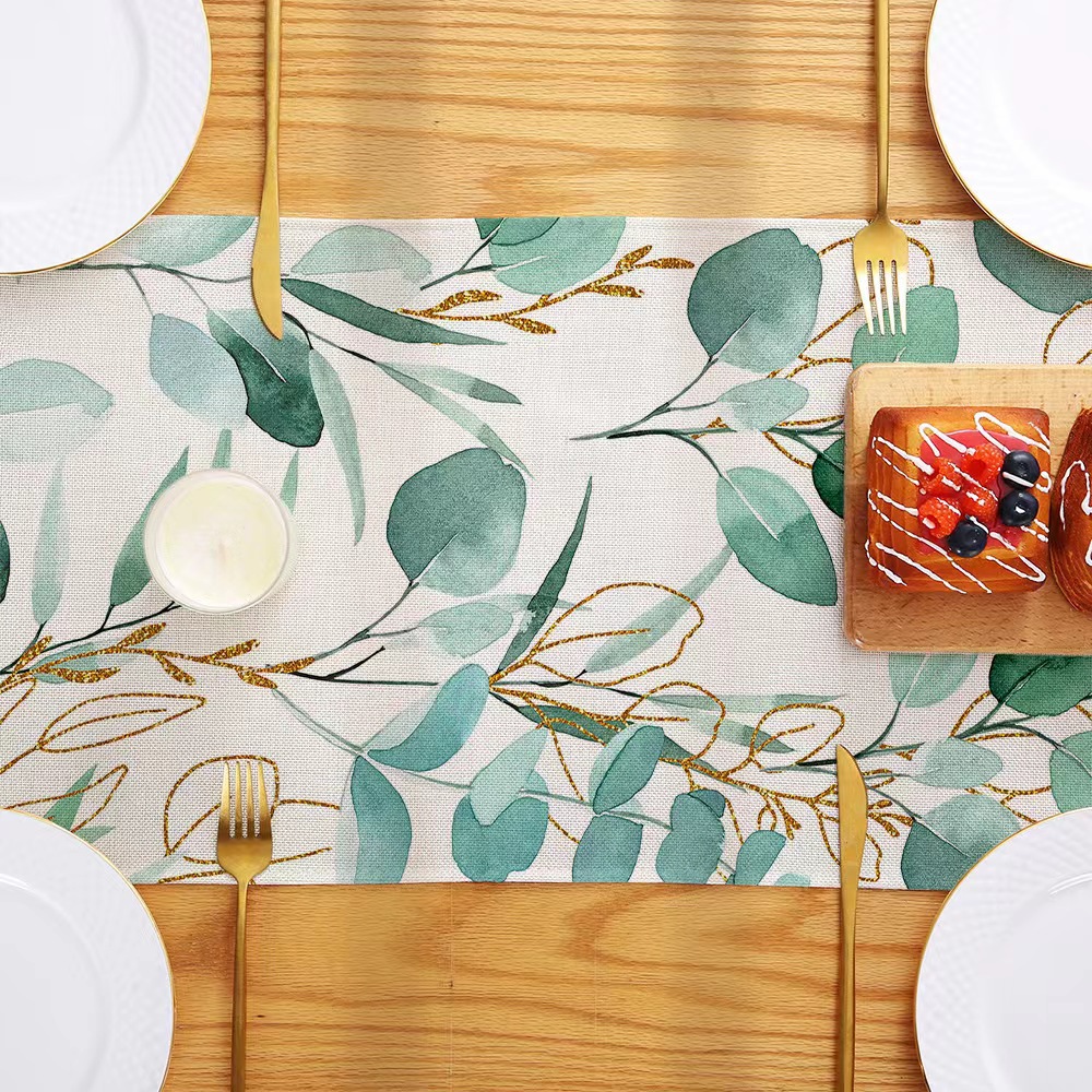 Transfronteriza nuevo Lino impreso corredor de mesa Simple planta verde Margarita serie Amazon hogar Decoración mantel