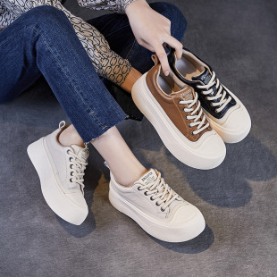 First-Layer Cowhide Thick-Soled Biscuit Shoes for Women 2025 Spring & Fall New Platform Thick-Soled Casual Genuine Leather White Sports Sneakers