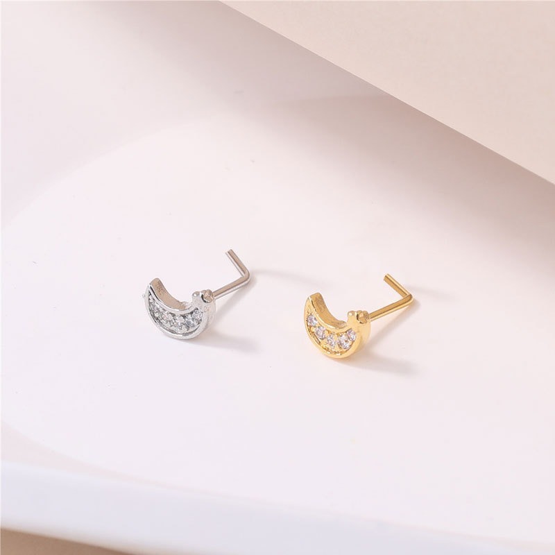 Star And Moon L-shaped Nose Stud In Copper With Zircon For Men_voghion.com